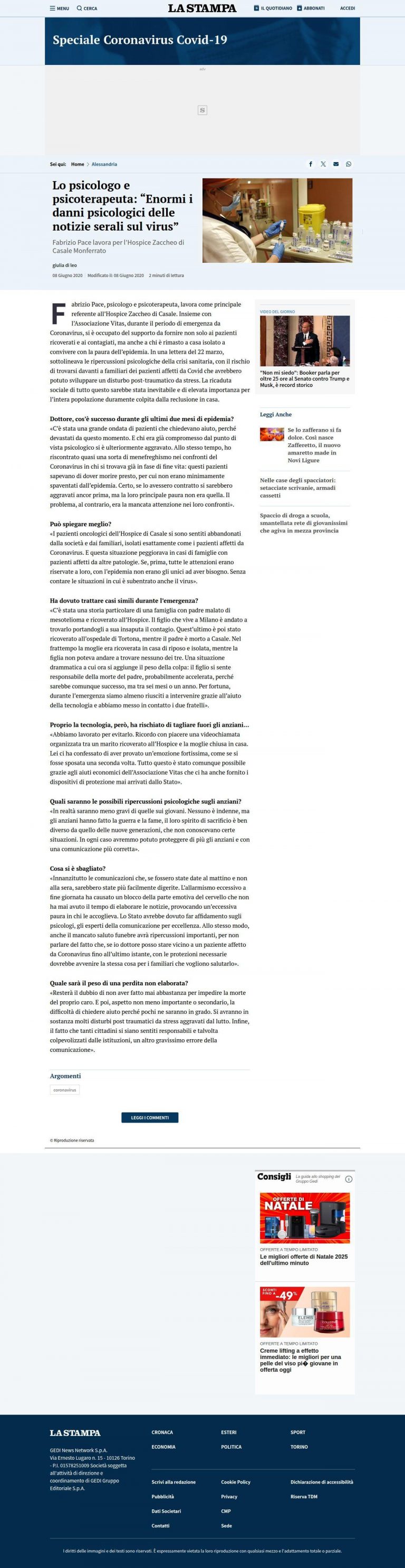 Enormi i danni psicologici delle notizie serali sul virus